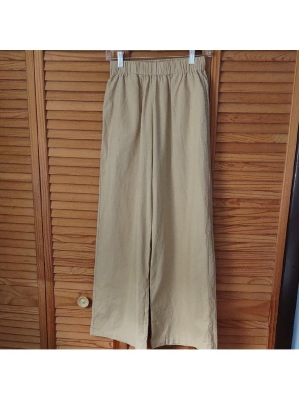 Commense Tan Elastic Waist 100% High Rise Wide Leg Palazzo Pants Size Small